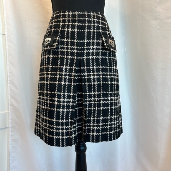 CARLISLE Per Se black white tweed front pleat mini skirt Sz 10 NWOT - Picture 3 of 14